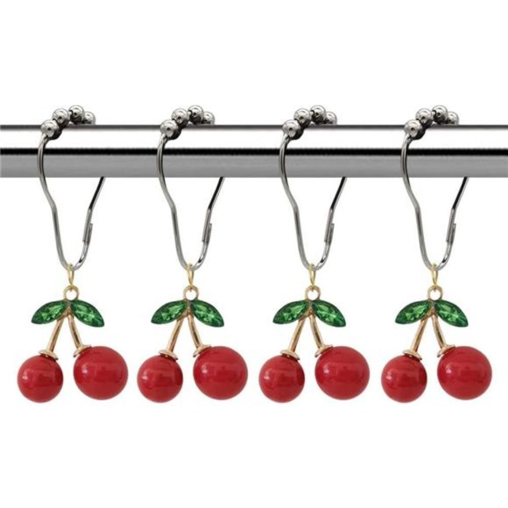 Decorative Cherry Shower Curtain Hooks Rings for Bathroom Shower Rod -Rust Proof